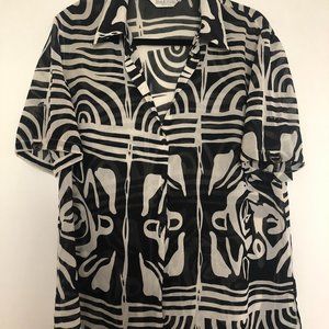 UNISEX Vintage Black + White Pattern Button Up